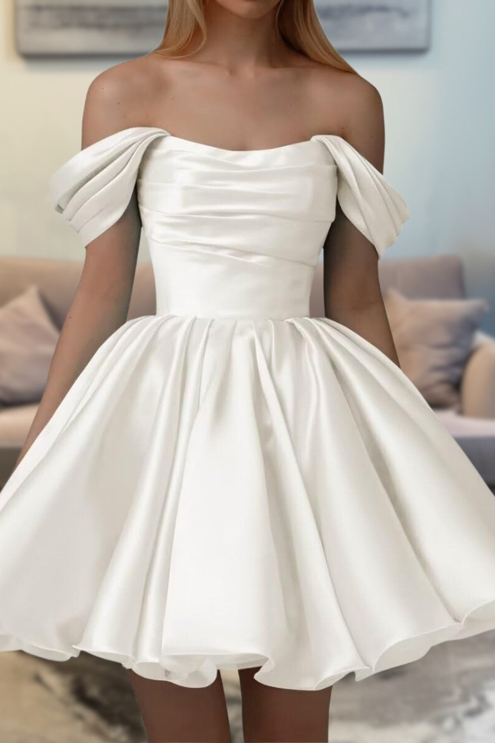 Off the Shoulder Ruched Short Homecoming Dress-LLELLA