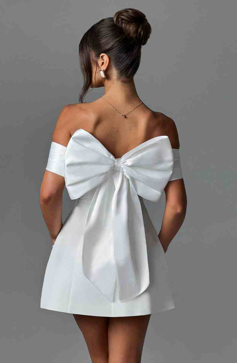Off the Shoulder White Mini Dress-LLELLA