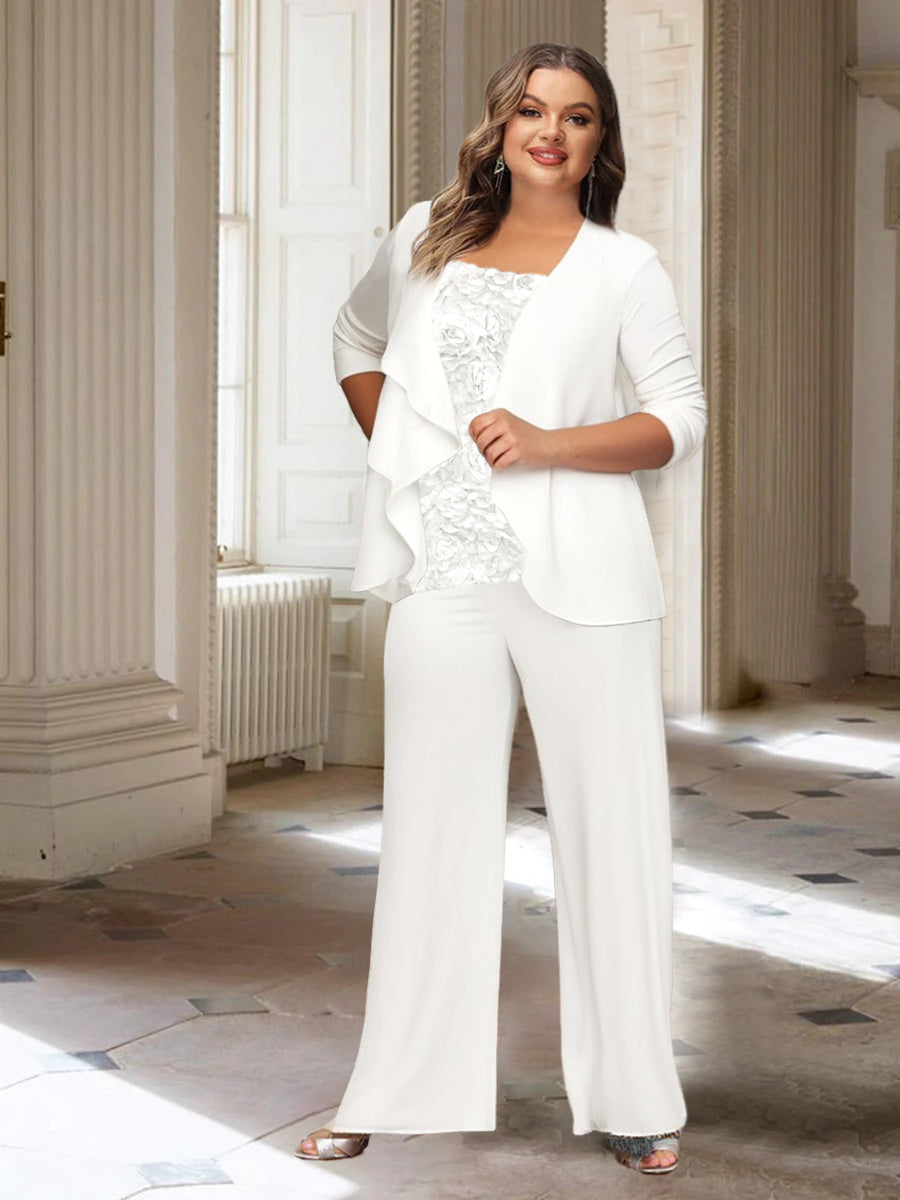 Long-Sleeve Chiffon Pantsuit with Jacket for the Mother of the Bride-LLELLA