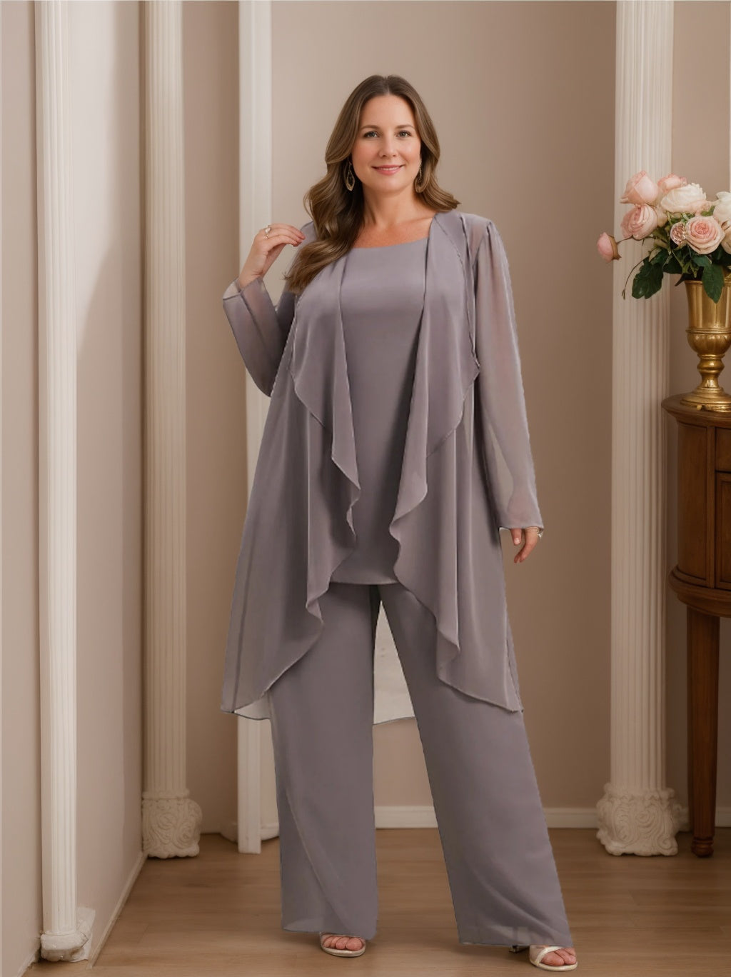 Elegant Mother of the Bride Pantsuits in Chiffon with Jacket-LLELLA