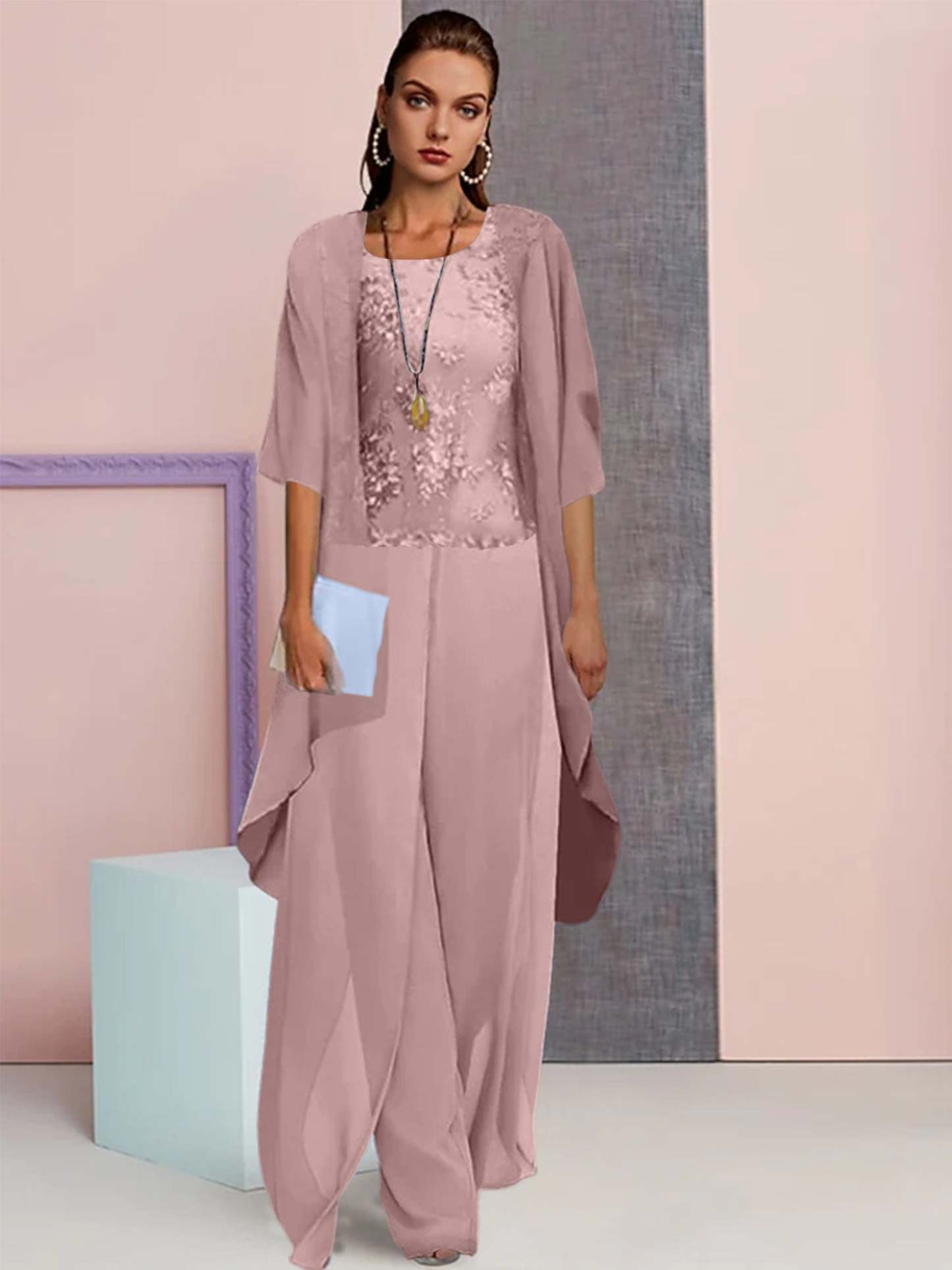 Elegant Mother of the Bride Jacket and Pantsuits in Chiffon