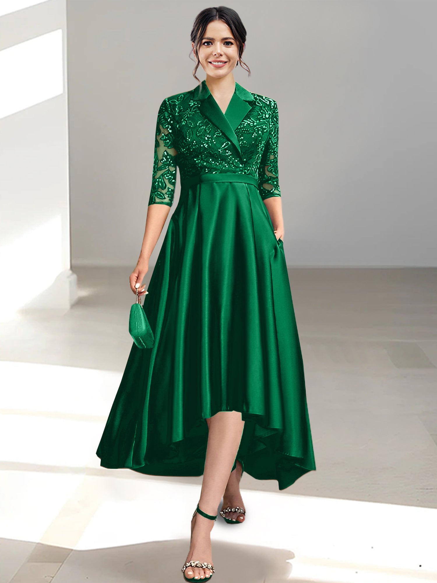 V-Neck Tea-Length Sheath/Column Dresses for the Mother of the Bride