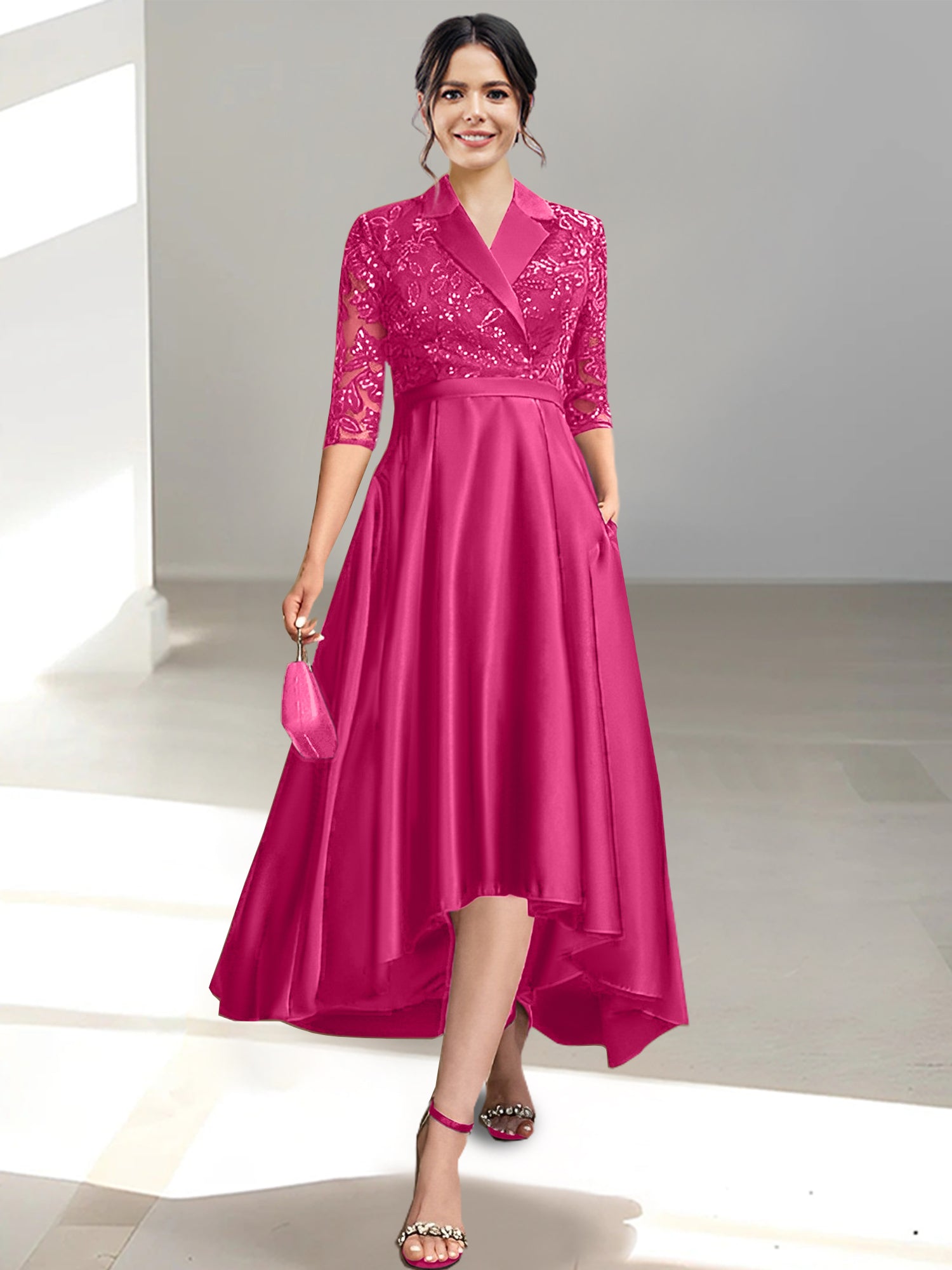 V-Neck Tea-Length Sheath/Column Dresses for the Mother of the Bride