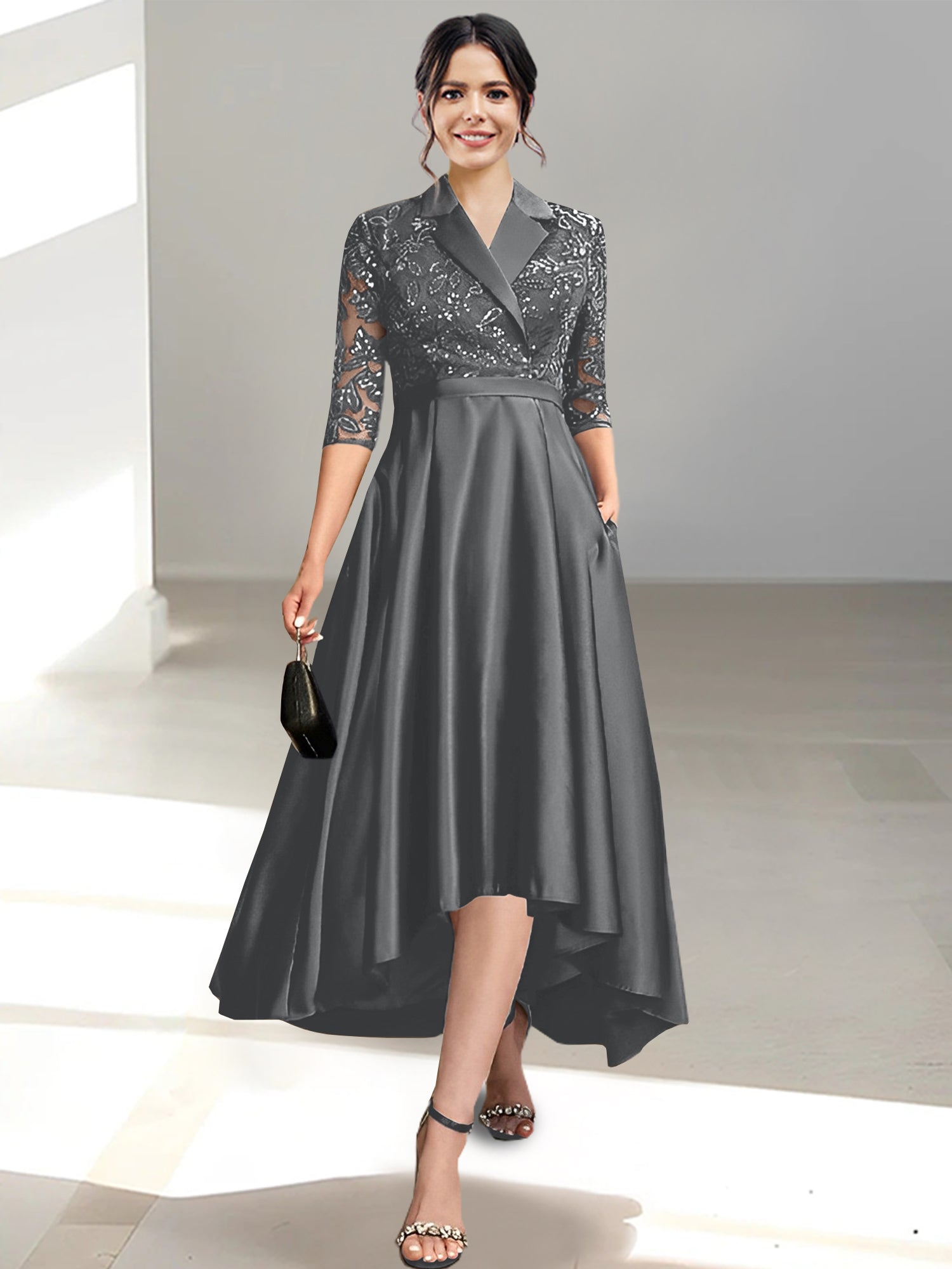 V-Neck Tea-Length Sheath/Column Dresses for the Mother of the Bride