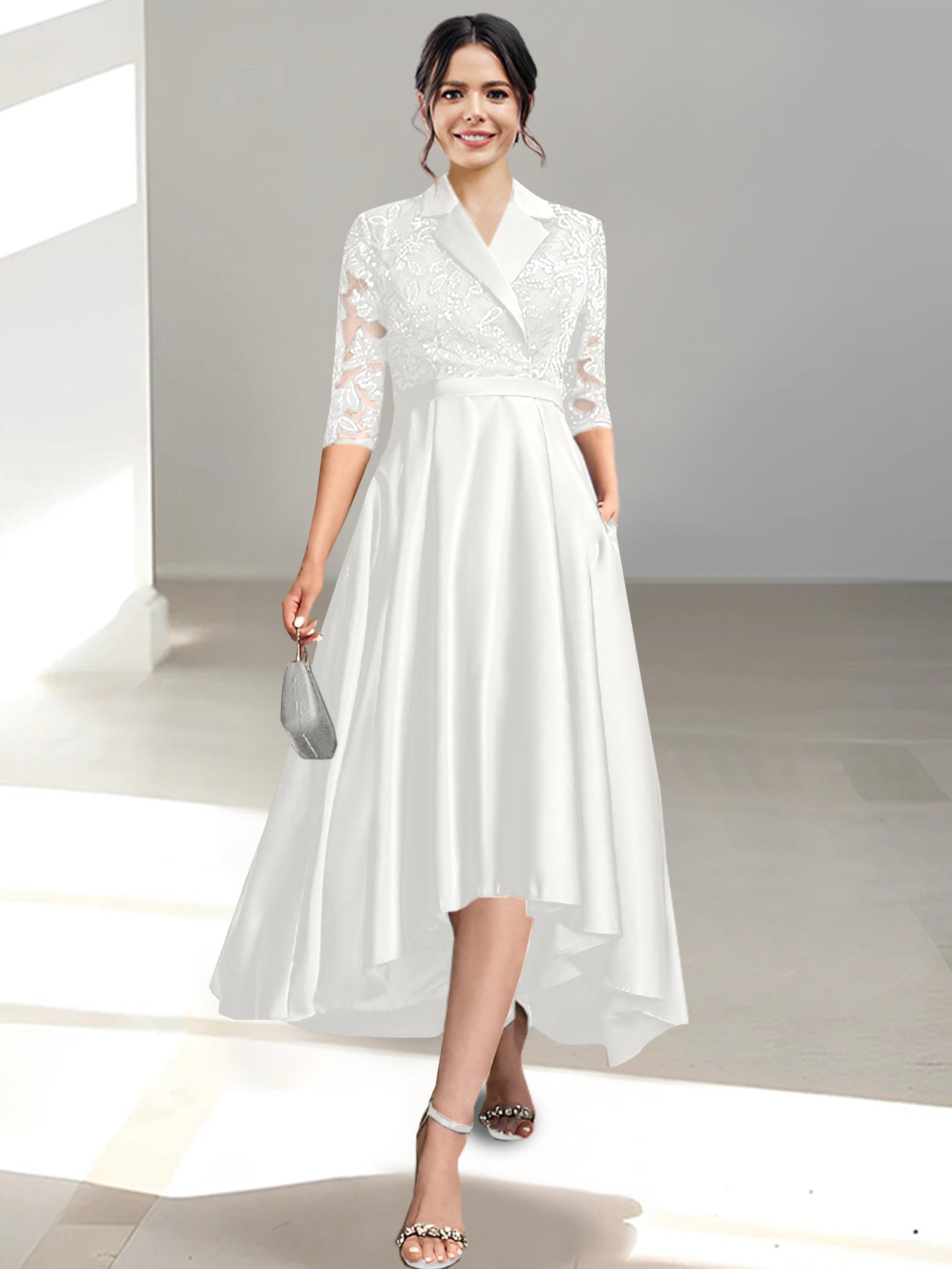 V-Neck Tea-Length Sheath/Column Dresses for the Mother of the Bride