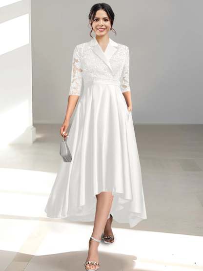 V-Neck Tea-Length Sheath/Column Dresses for the Mother of the Bride