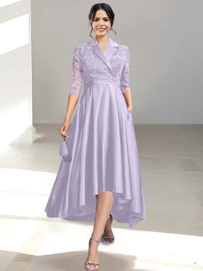 V-Neck Tea-Length Sheath/Column Dresses for the Mother of the Bride