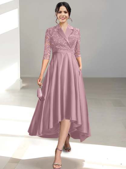 V-Neck Tea-Length Sheath/Column Dresses for the Mother of the Bride