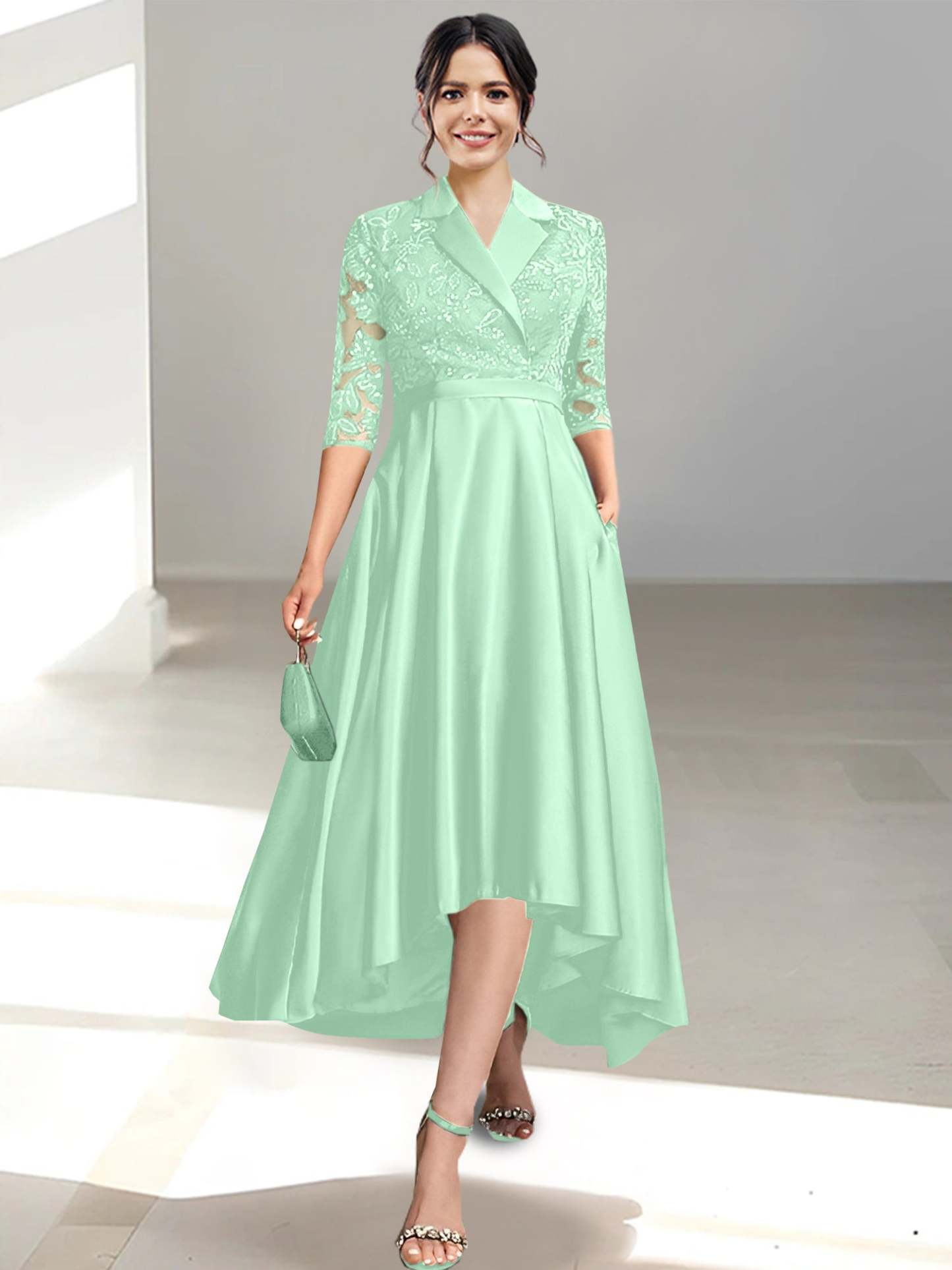 V-Neck Tea-Length Sheath/Column Dresses for the Mother of the Bride