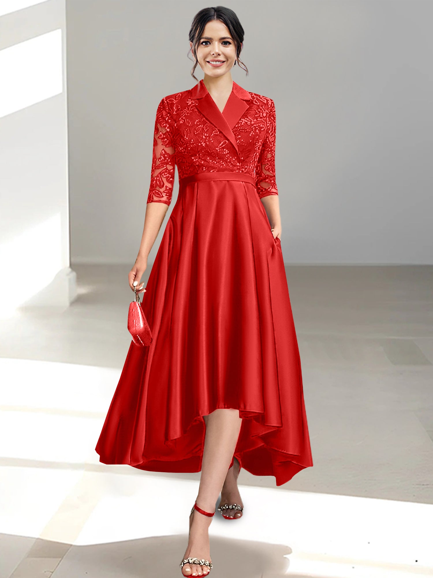 V-Neck Tea-Length Sheath/Column Dresses for the Mother of the Bride