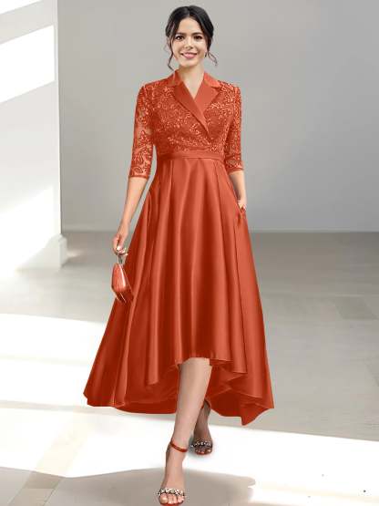 V-Neck Tea-Length Sheath/Column Dresses for the Mother of the Bride