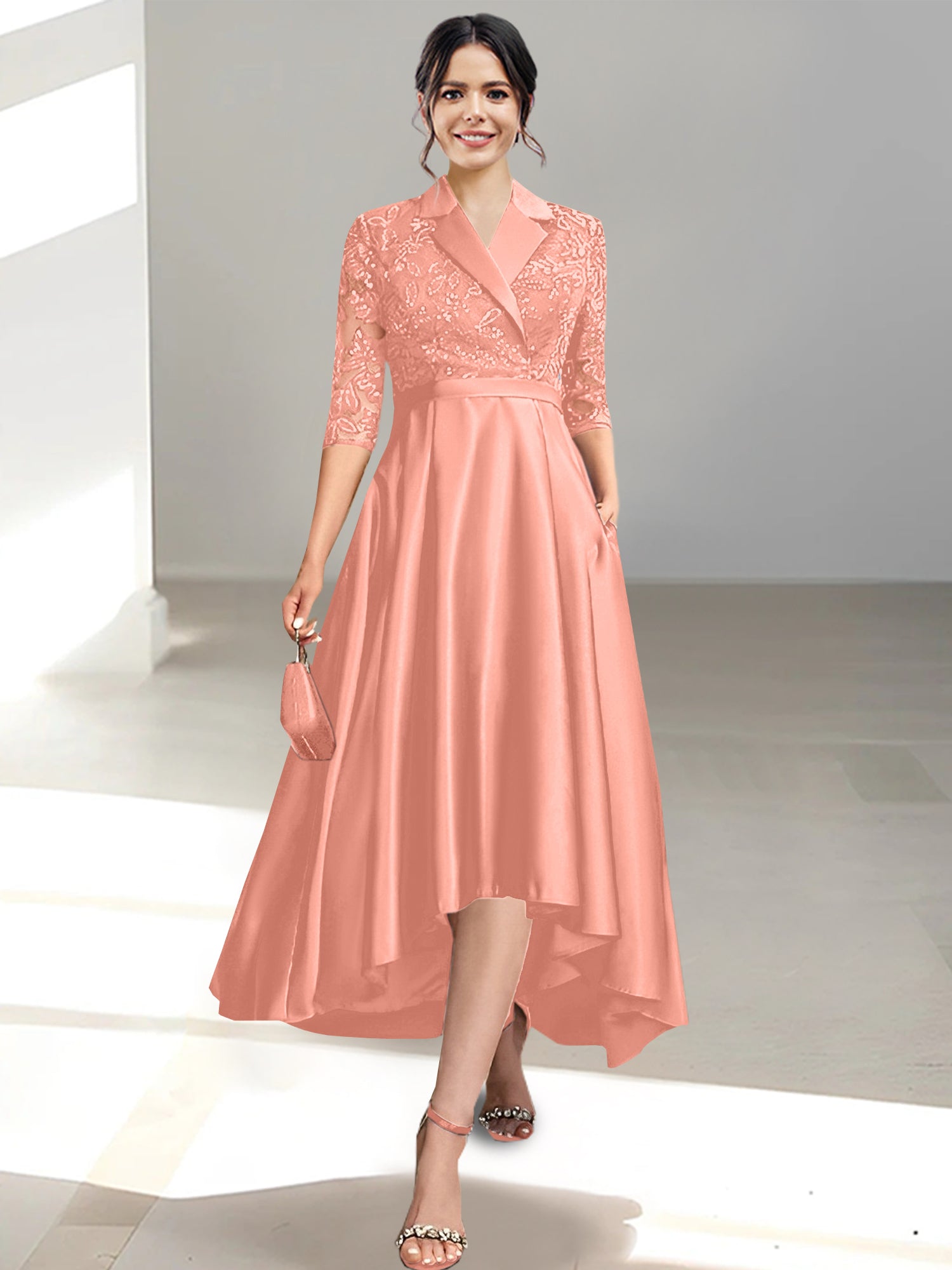 V-Neck Tea-Length Sheath/Column Dresses for the Mother of the Bride