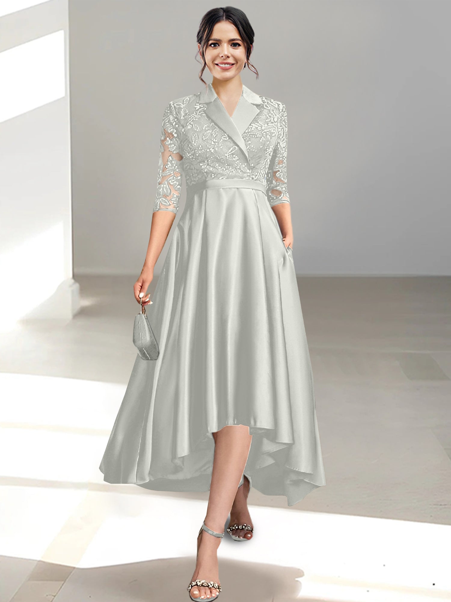 V-Neck Tea-Length Sheath/Column Dresses for the Mother of the Bride