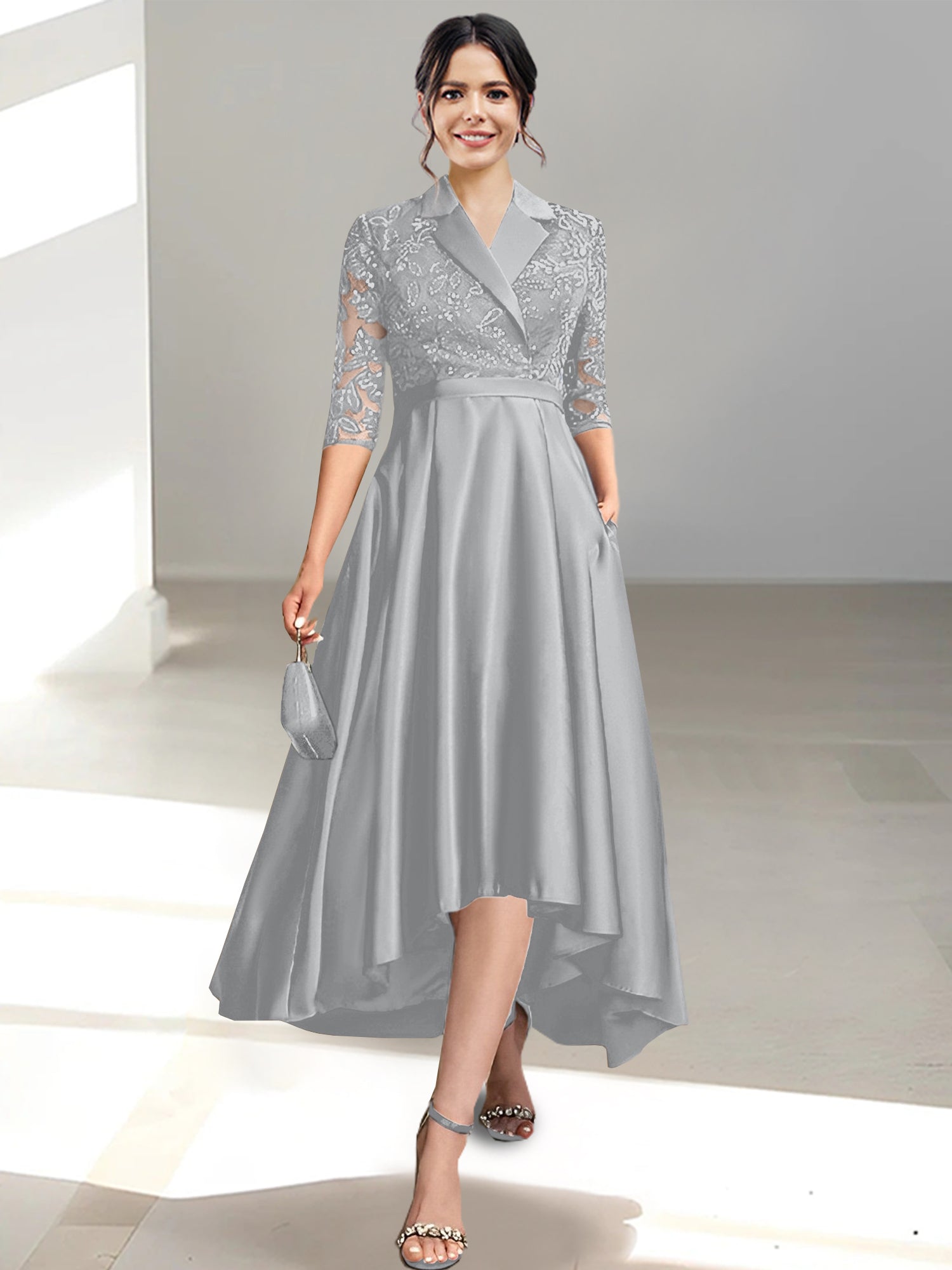 V-Neck Tea-Length Sheath/Column Dresses for the Mother of the Bride