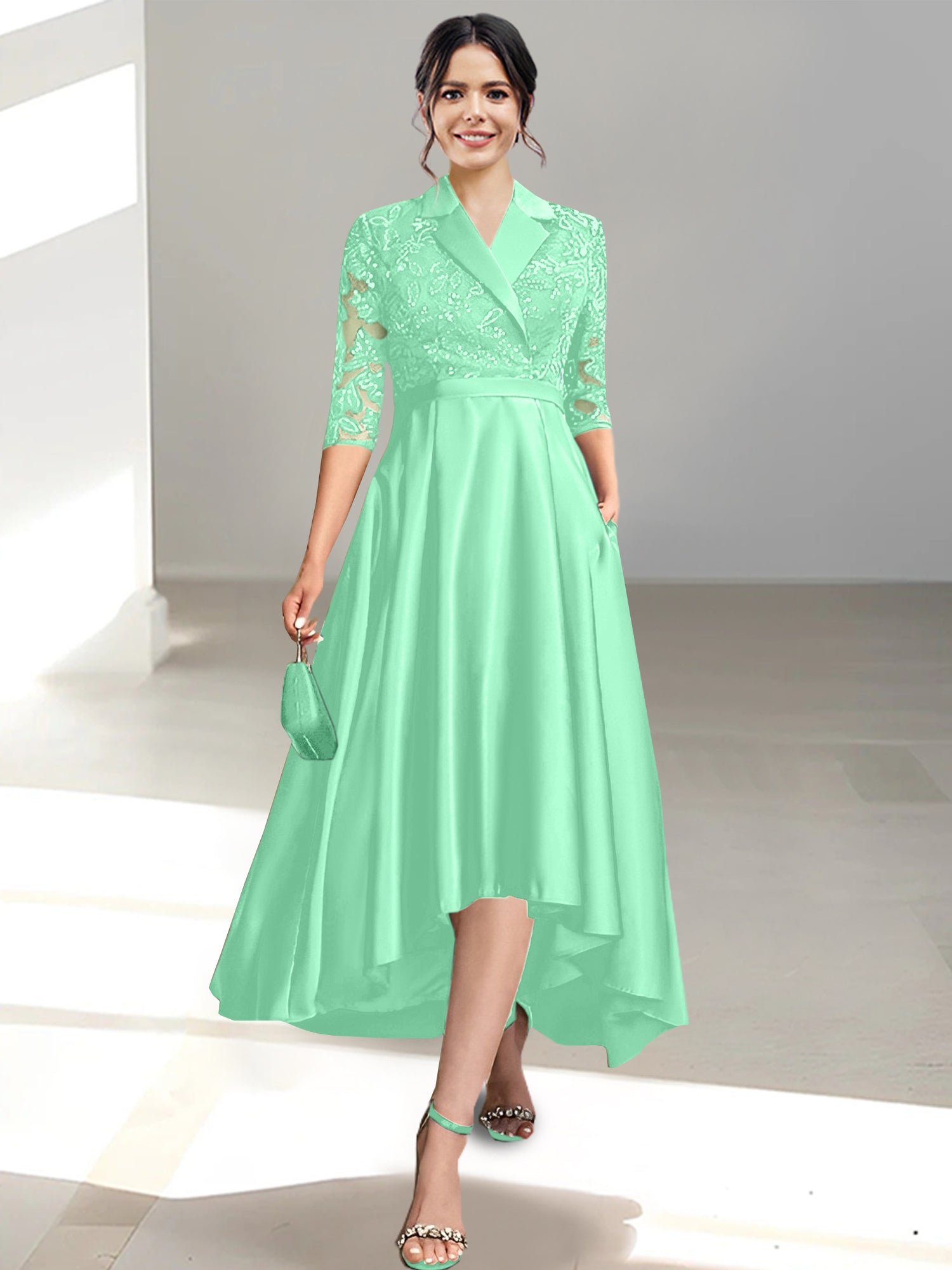 V-Neck Tea-Length Sheath/Column Dresses for the Mother of the Bride
