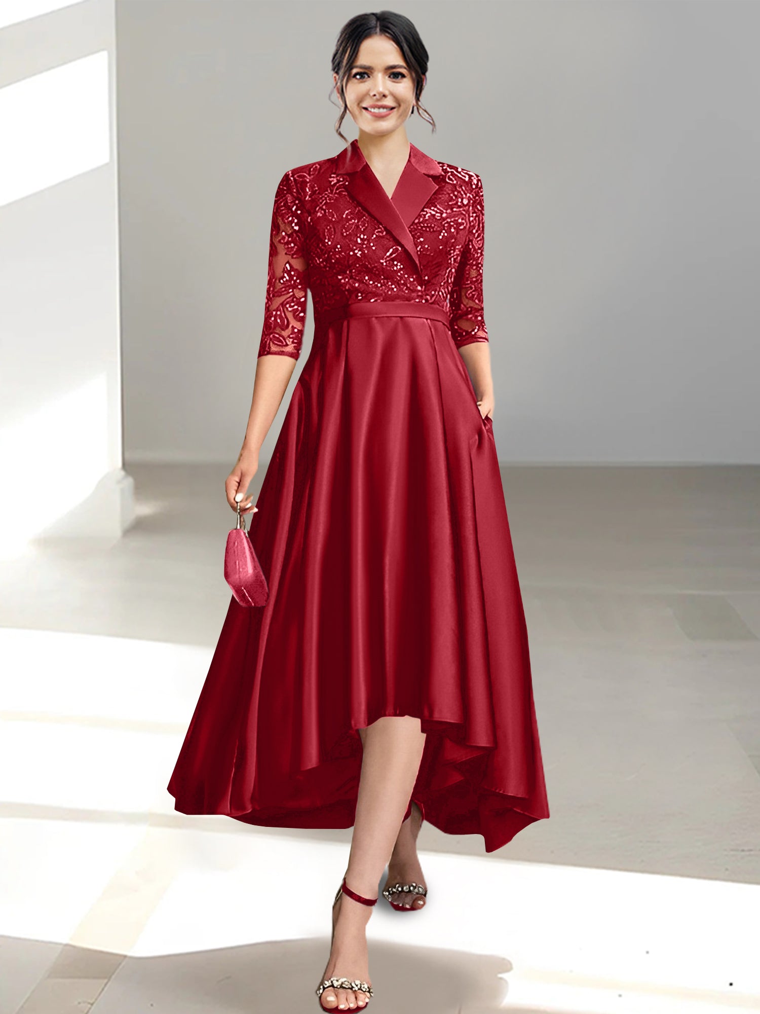 V-Neck Tea-Length Sheath/Column Dresses for the Mother of the Bride