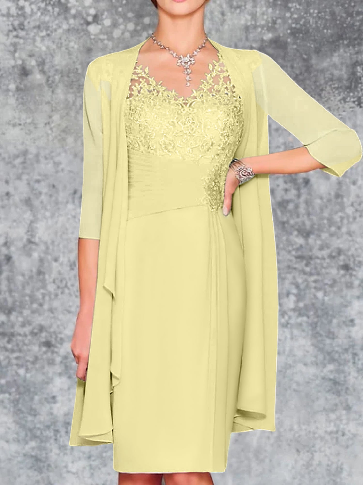 Knee-Length V-Neck Sheath/Column Mother of the Bride Dresses-LLELLA