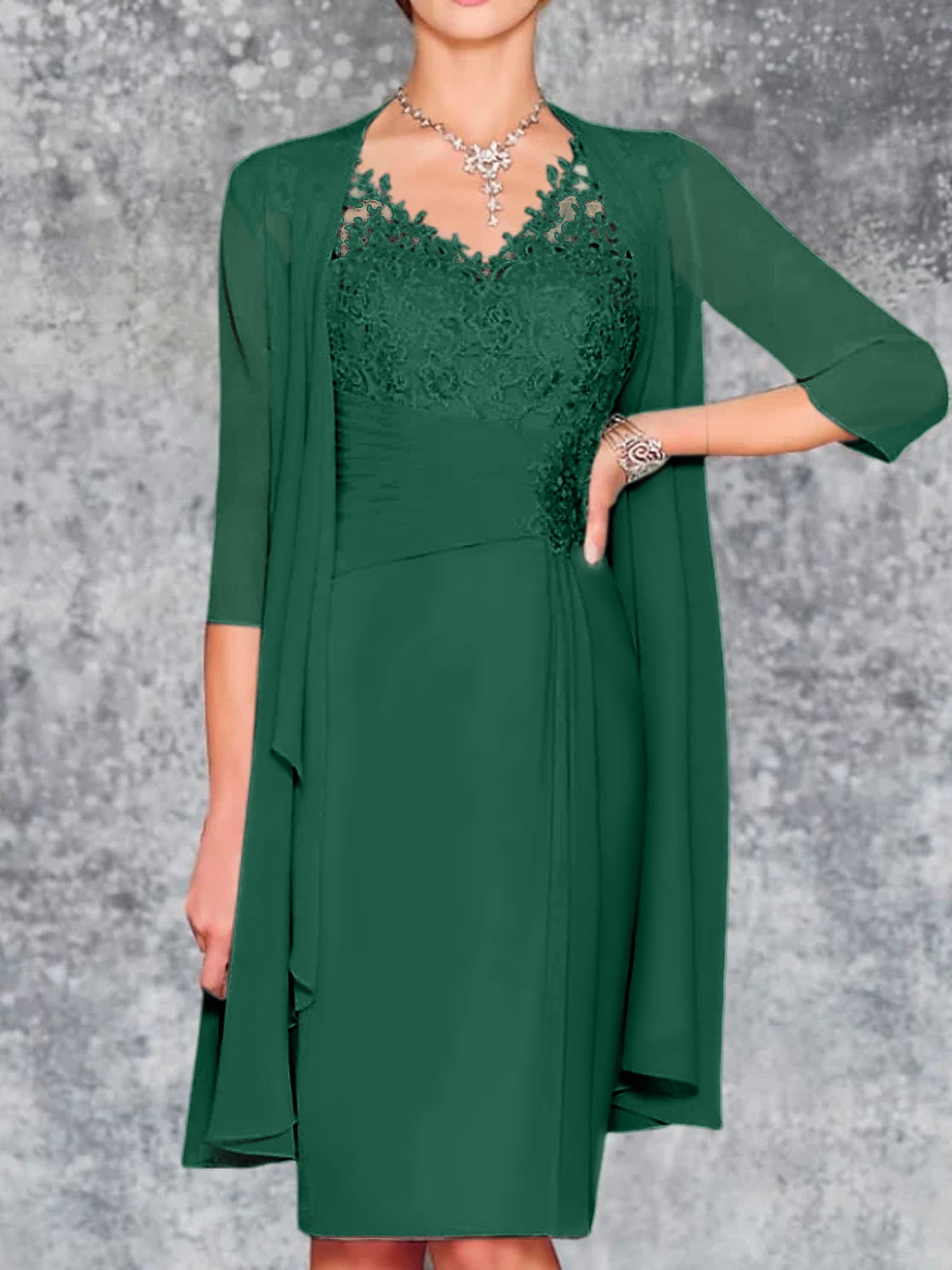 Knee-Length V-Neck Sheath/Column Mother of the Bride Dresses-LLELLA
