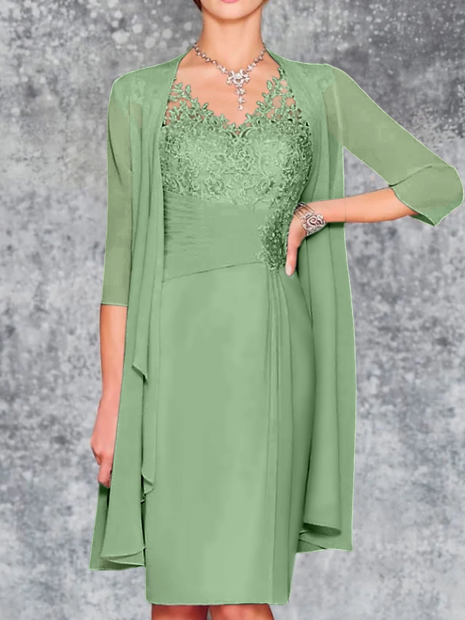 Knee-Length V-Neck Sheath/Column Mother of the Bride Dresses-LLELLA