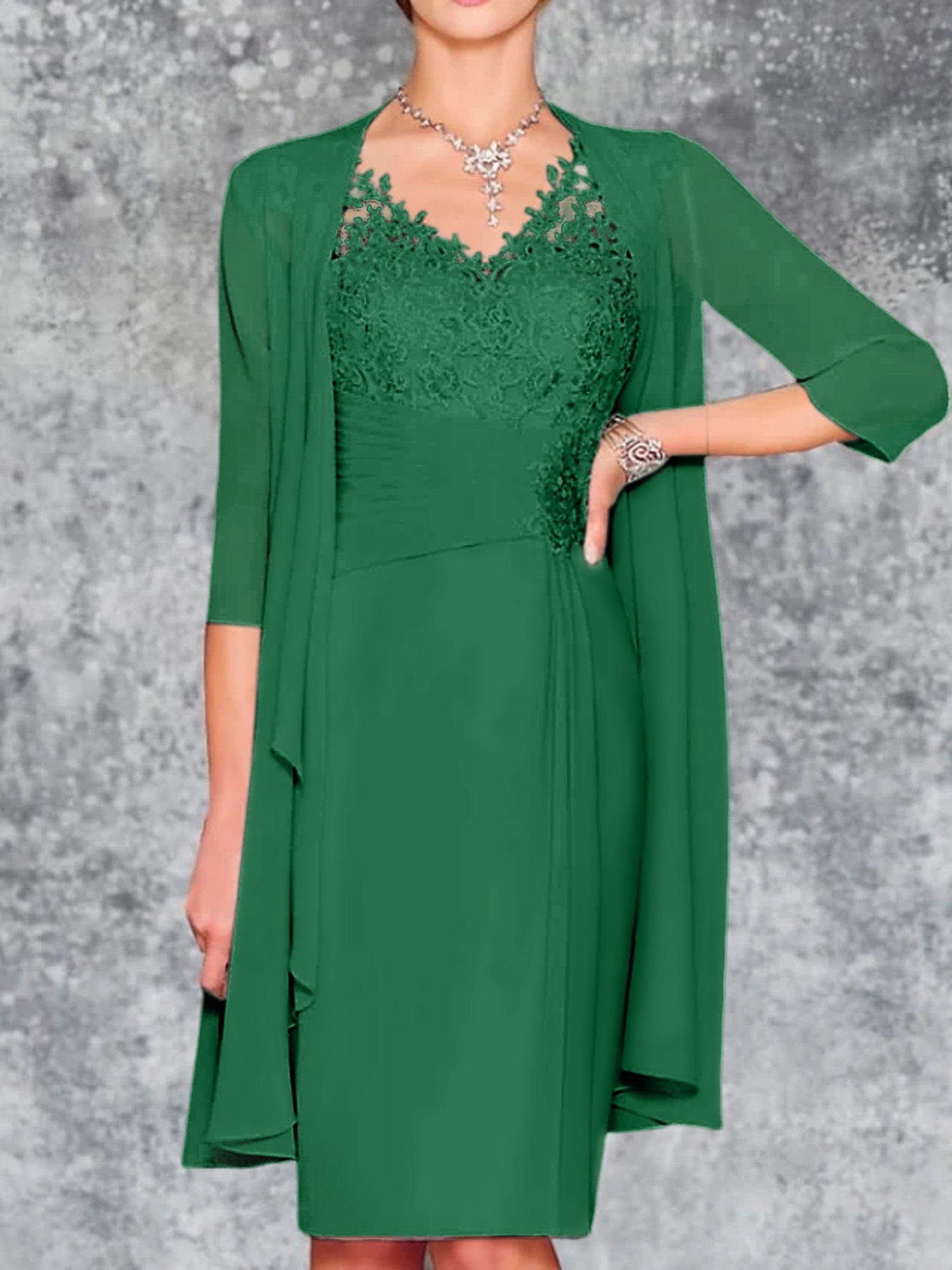 Knee-Length V-Neck Sheath/Column Mother of the Bride Dresses-LLELLA