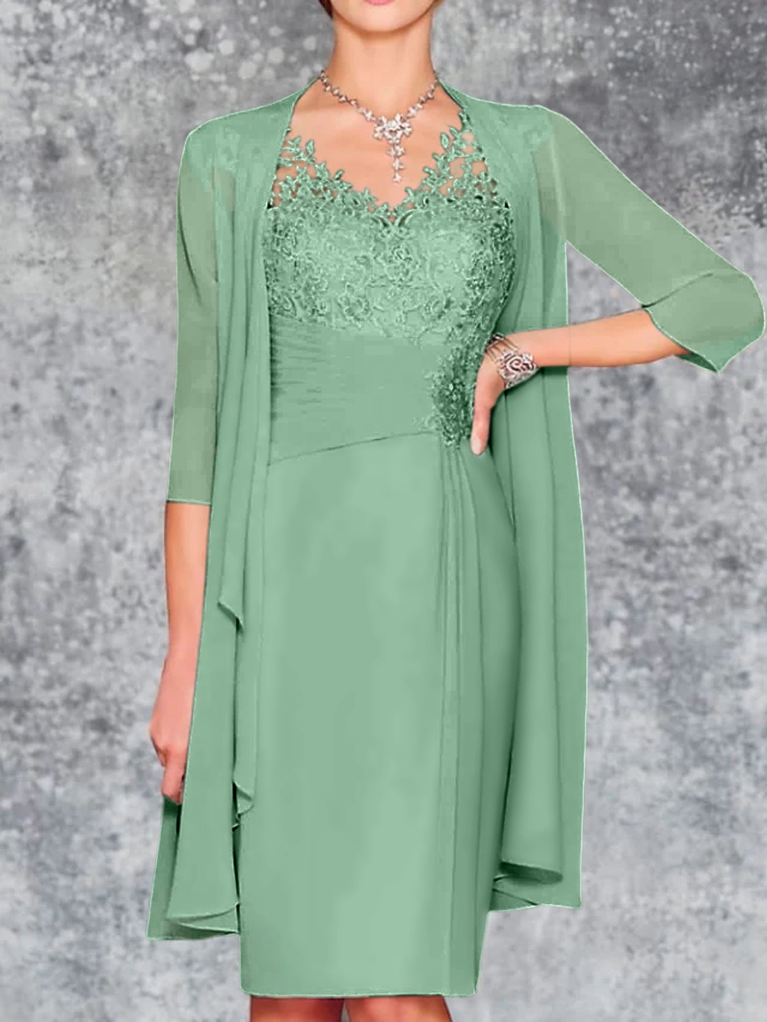 Knee-Length V-Neck Sheath/Column Mother of the Bride Dresses-LLELLA