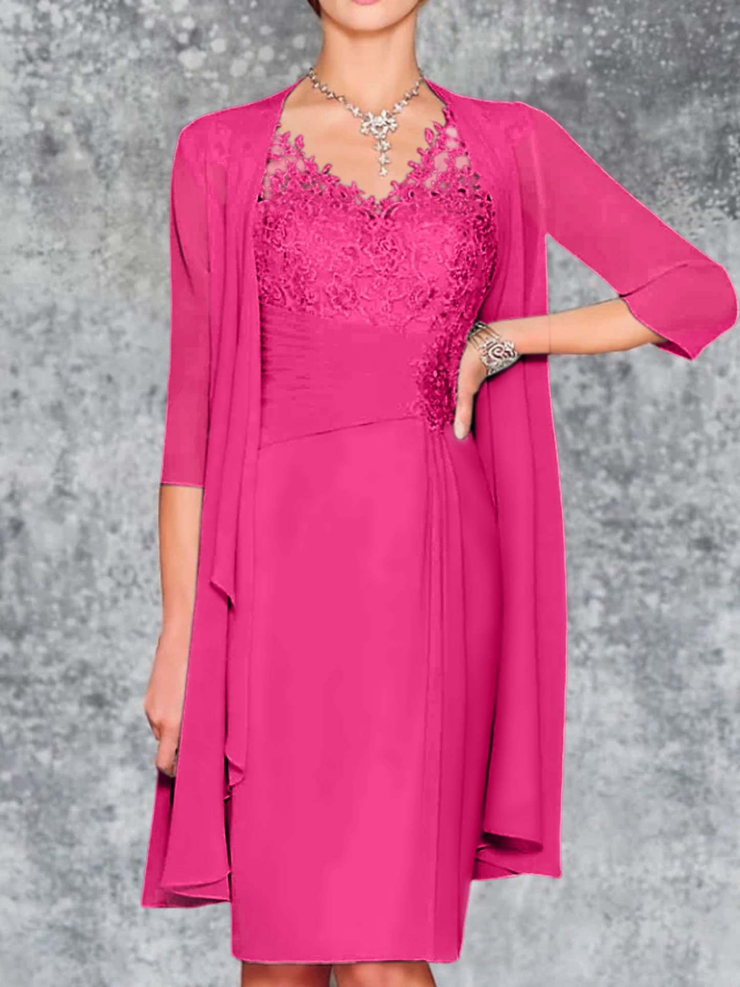 Knee-Length V-Neck Sheath/Column Mother of the Bride Dresses-LLELLA