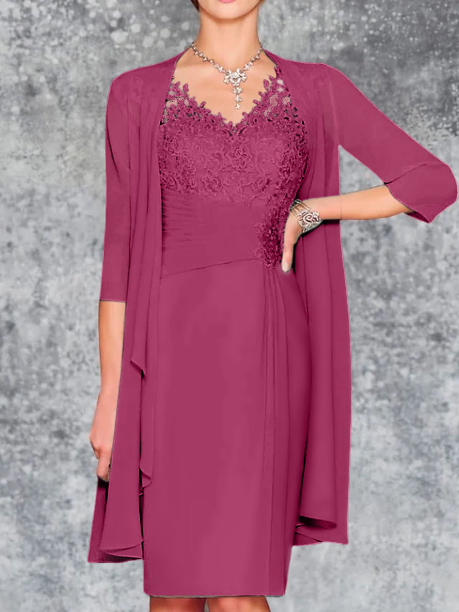 Knee-Length V-Neck Sheath/Column Mother of the Bride Dresses-LLELLA