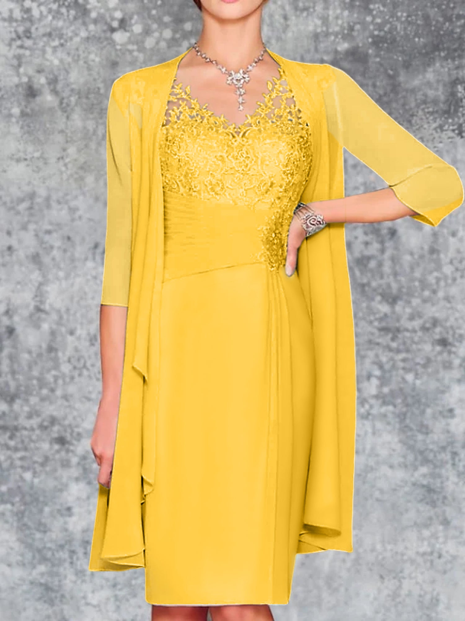 Knee-Length V-Neck Sheath/Column Mother of the Bride Dresses-LLELLA