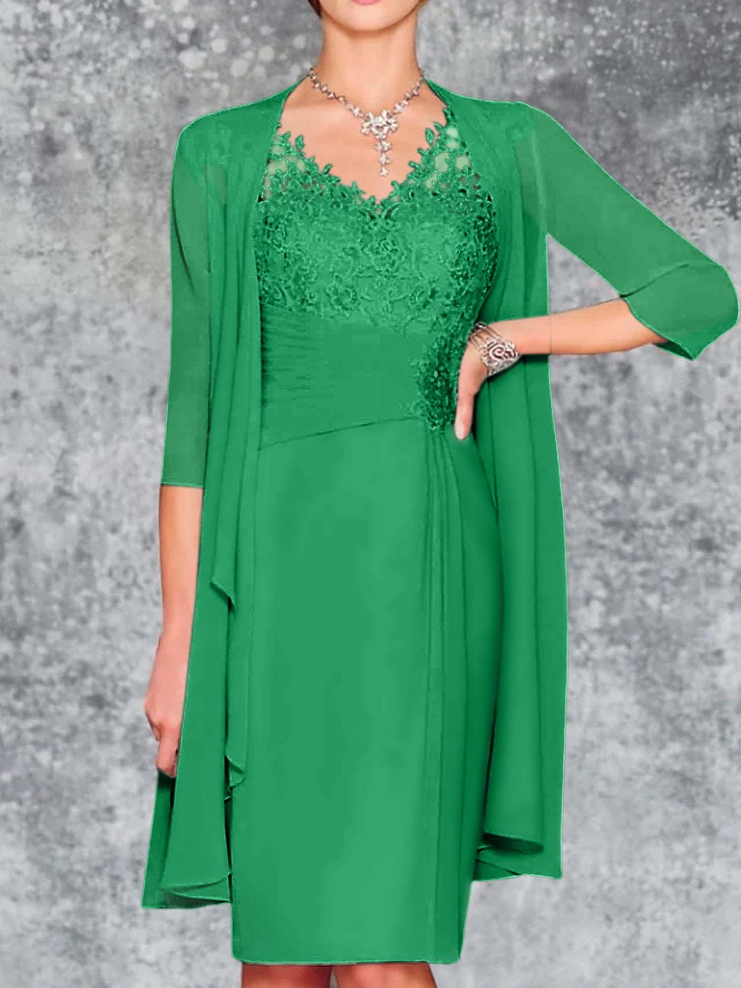 Knee-Length V-Neck Sheath/Column Mother of the Bride Dresses-LLELLA