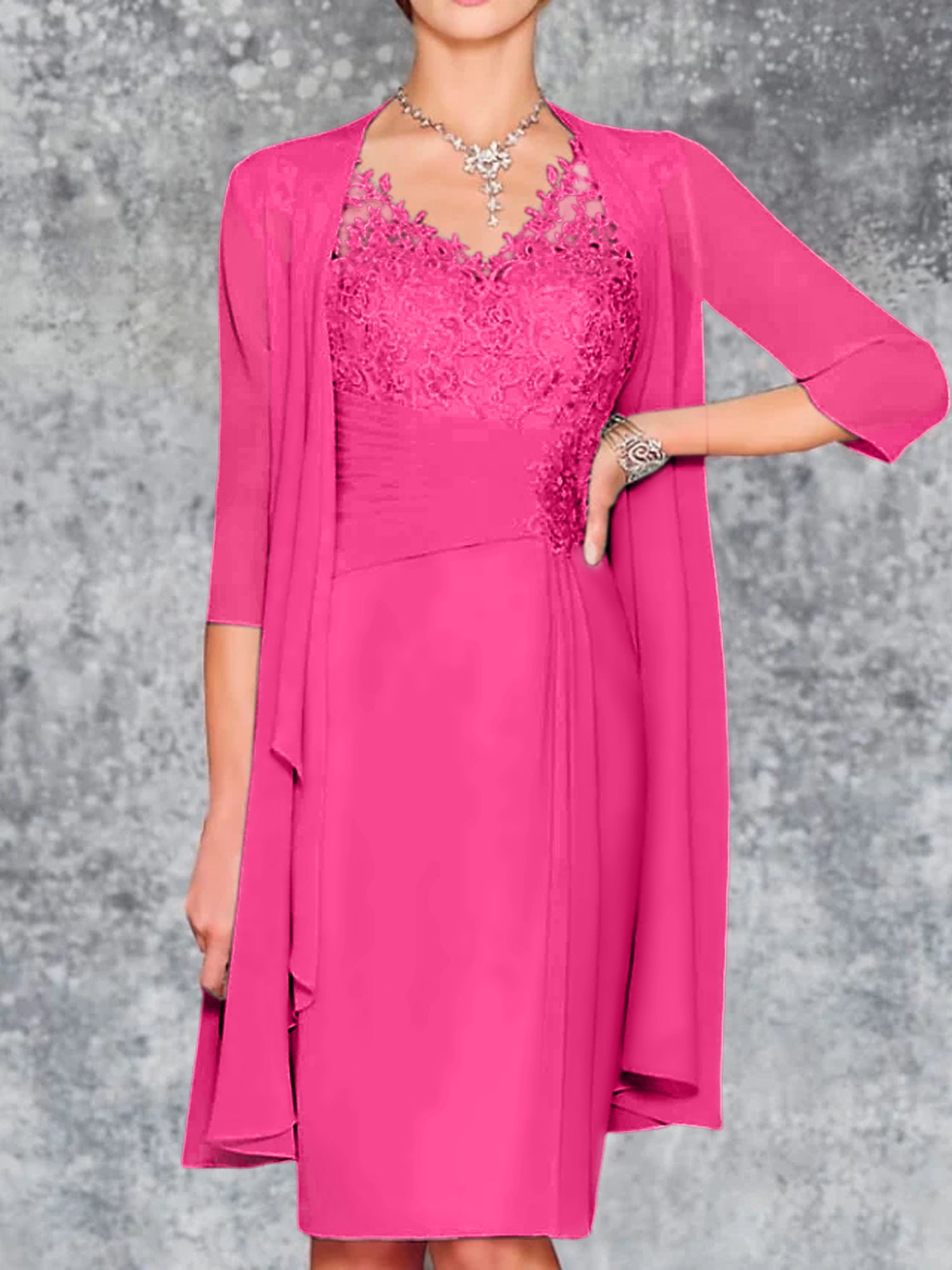 Knee-Length V-Neck Sheath/Column Mother of the Bride Dresses-LLELLA