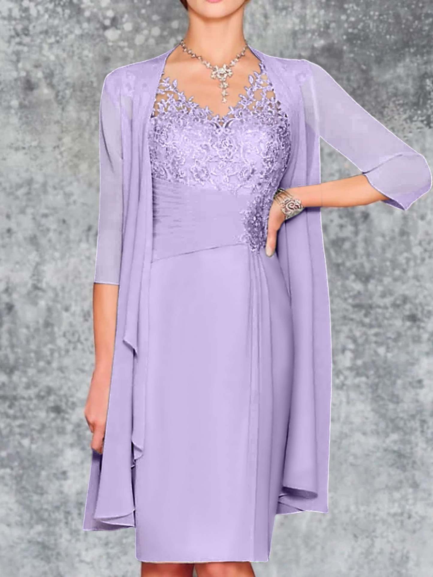 Knee-Length V-Neck Sheath/Column Mother of the Bride Dresses-LLELLA