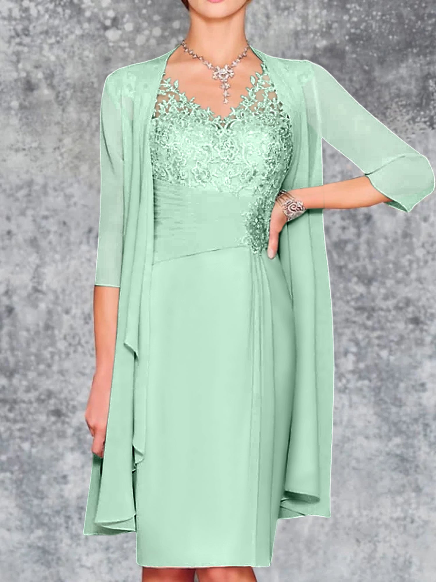 Knee-Length V-Neck Sheath/Column Mother of the Bride Dresses-LLELLA