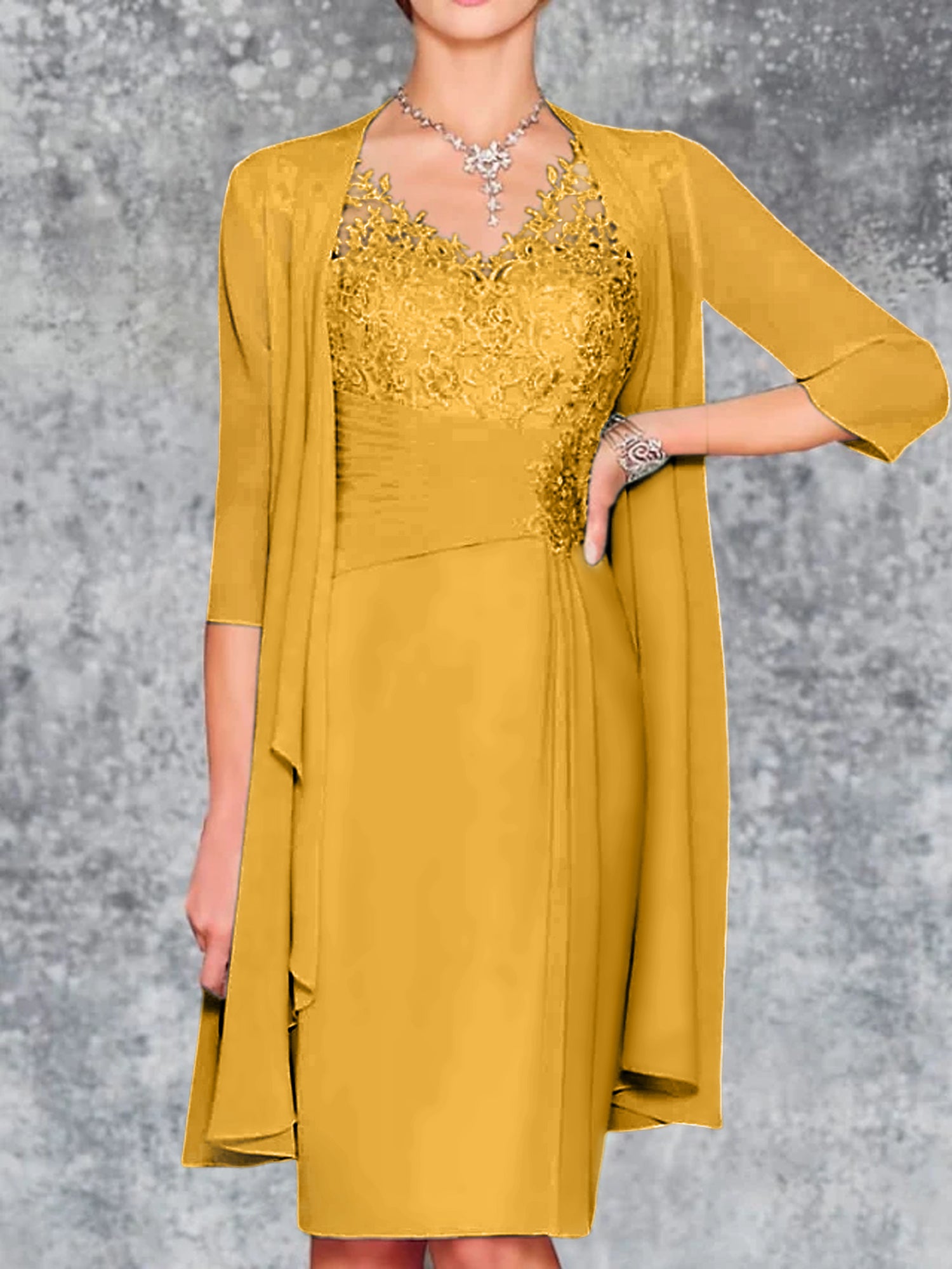 Knee-Length V-Neck Sheath/Column Mother of the Bride Dresses-LLELLA