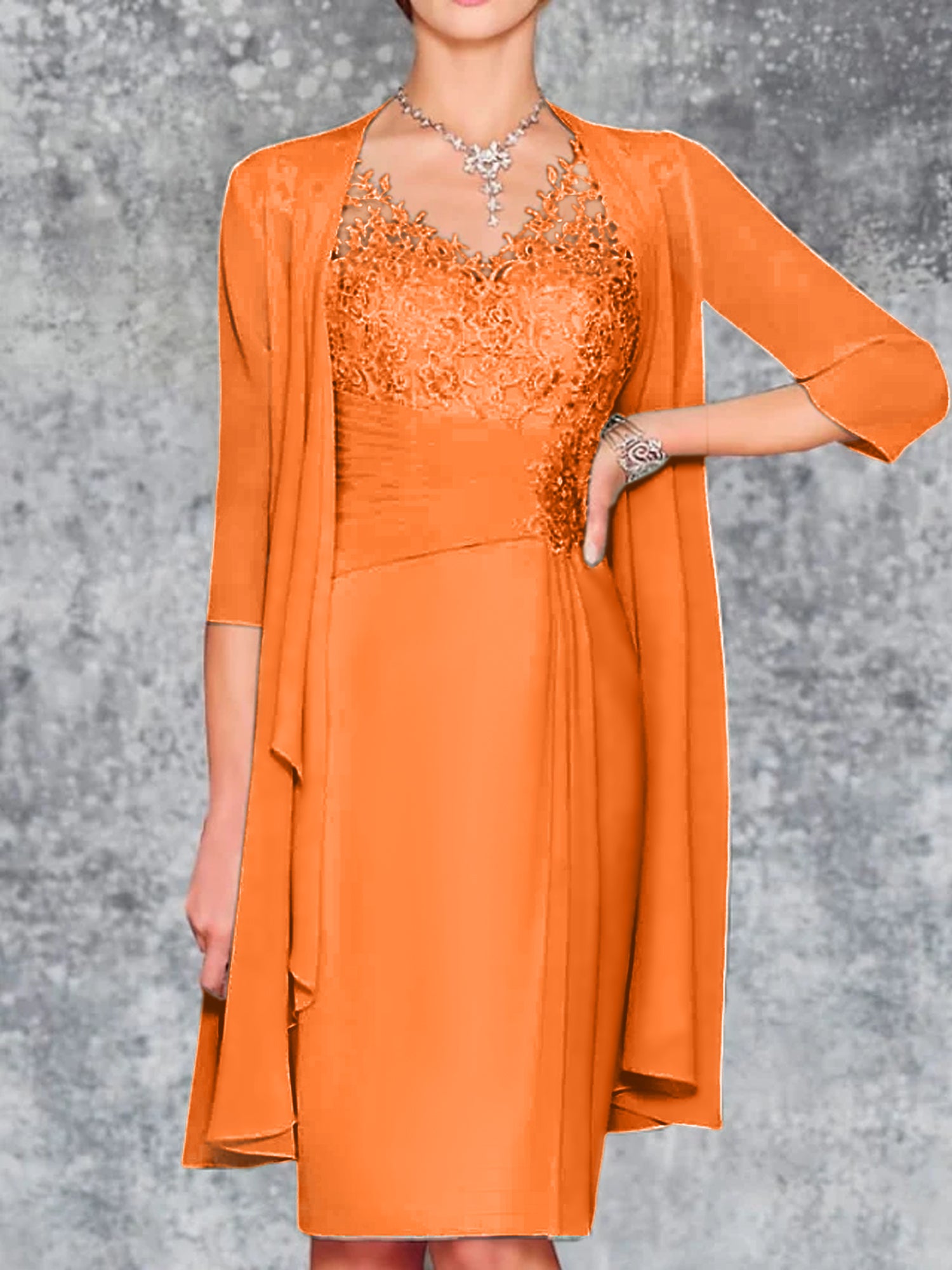 Knee-Length V-Neck Sheath/Column Mother of the Bride Dresses-LLELLA