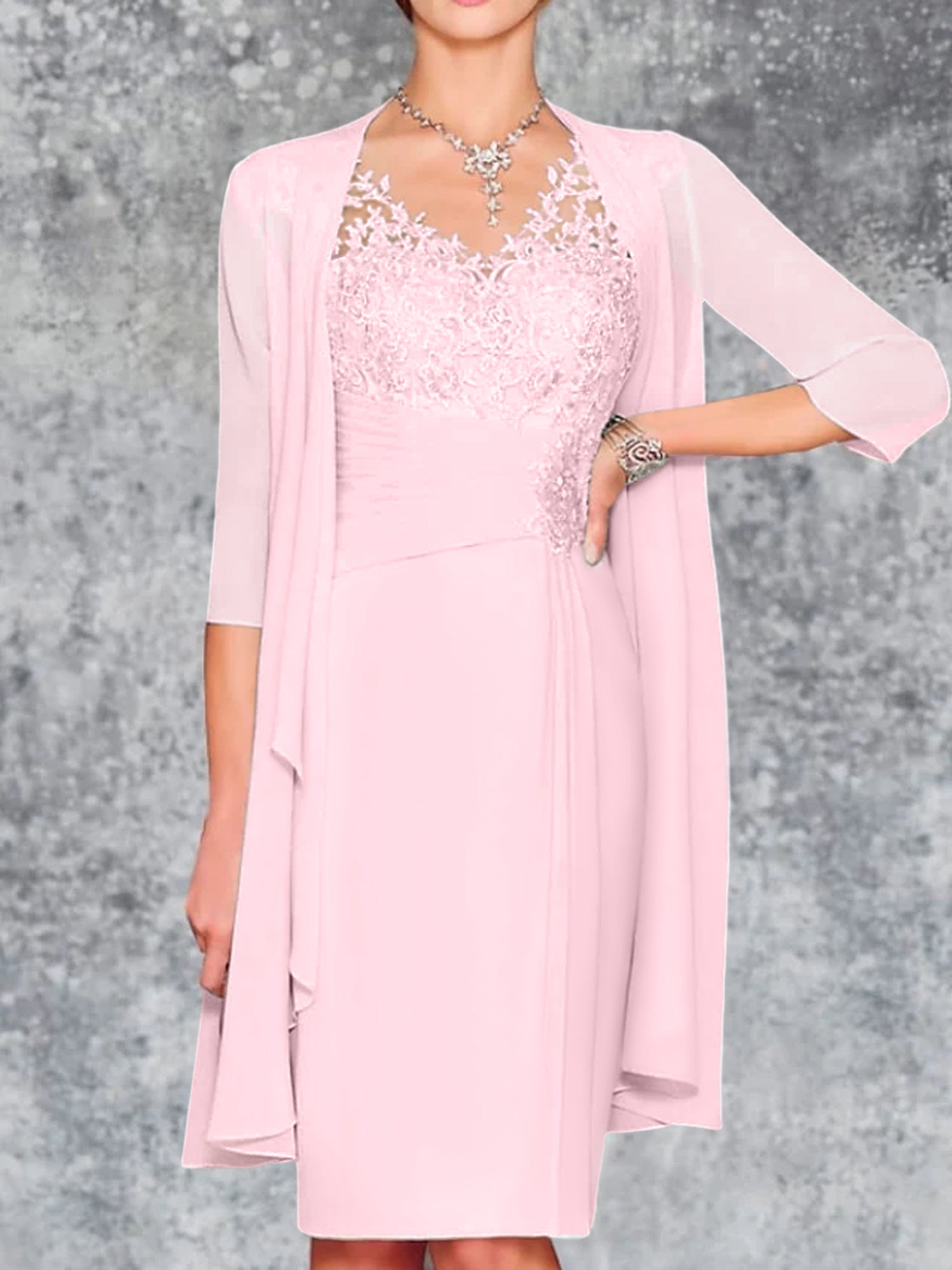 Knee-Length V-Neck Sheath/Column Mother of the Bride Dresses-LLELLA