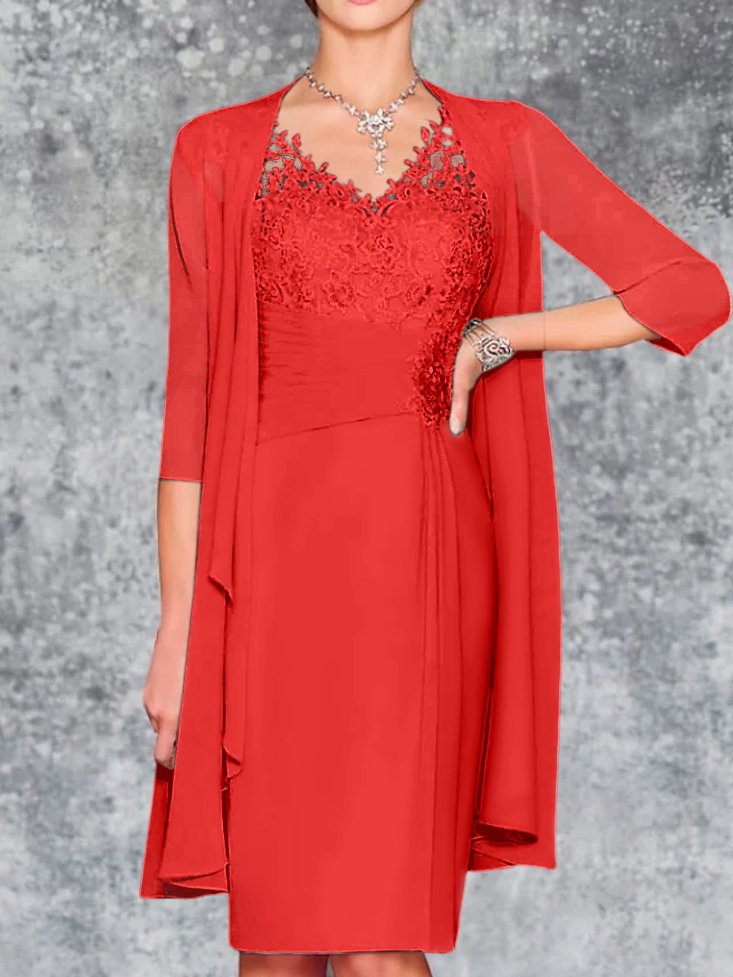 Knee-Length V-Neck Sheath/Column Mother of the Bride Dresses-LLELLA