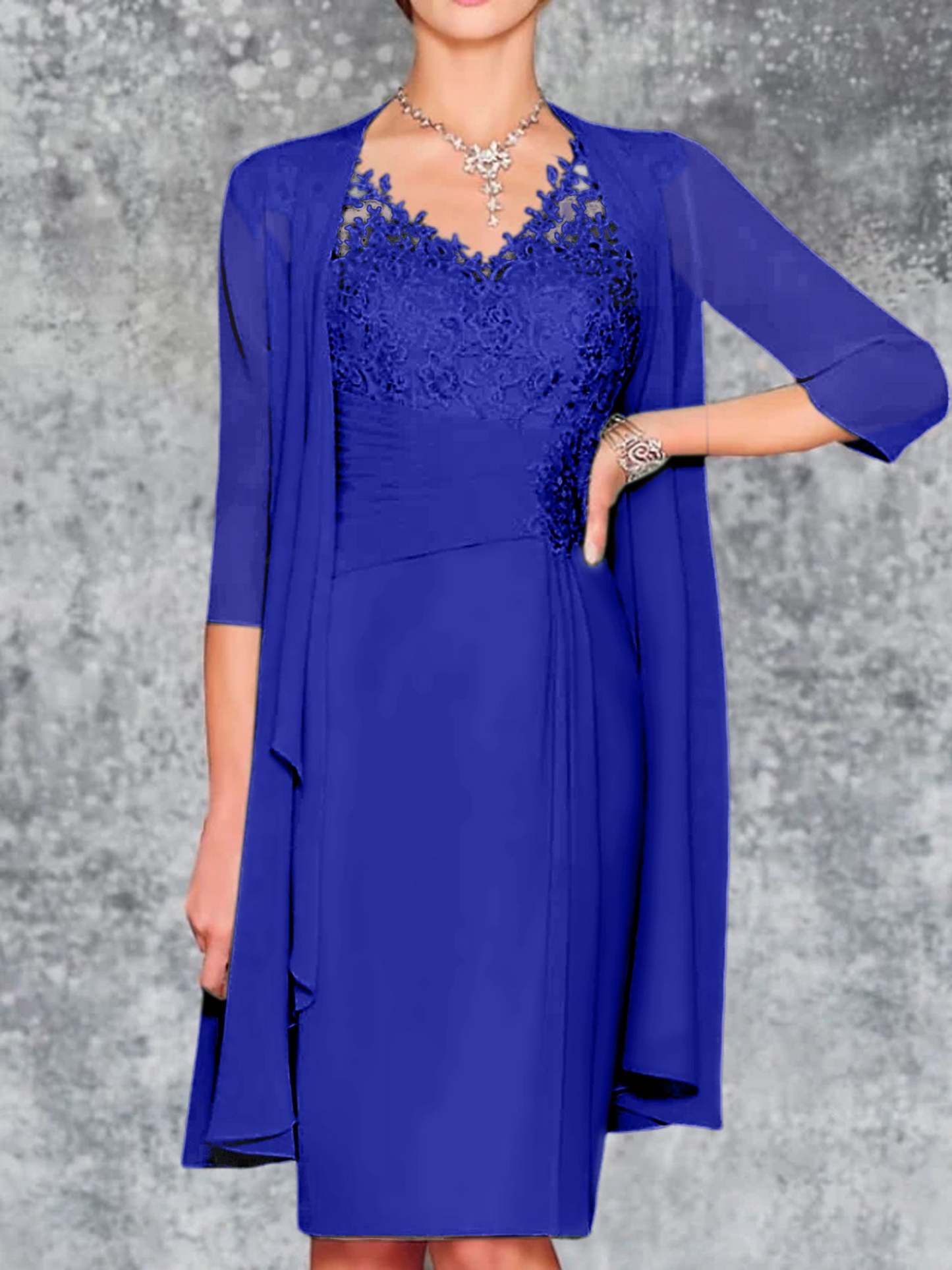 Knee-Length V-Neck Sheath/Column Mother of the Bride Dresses-LLELLA