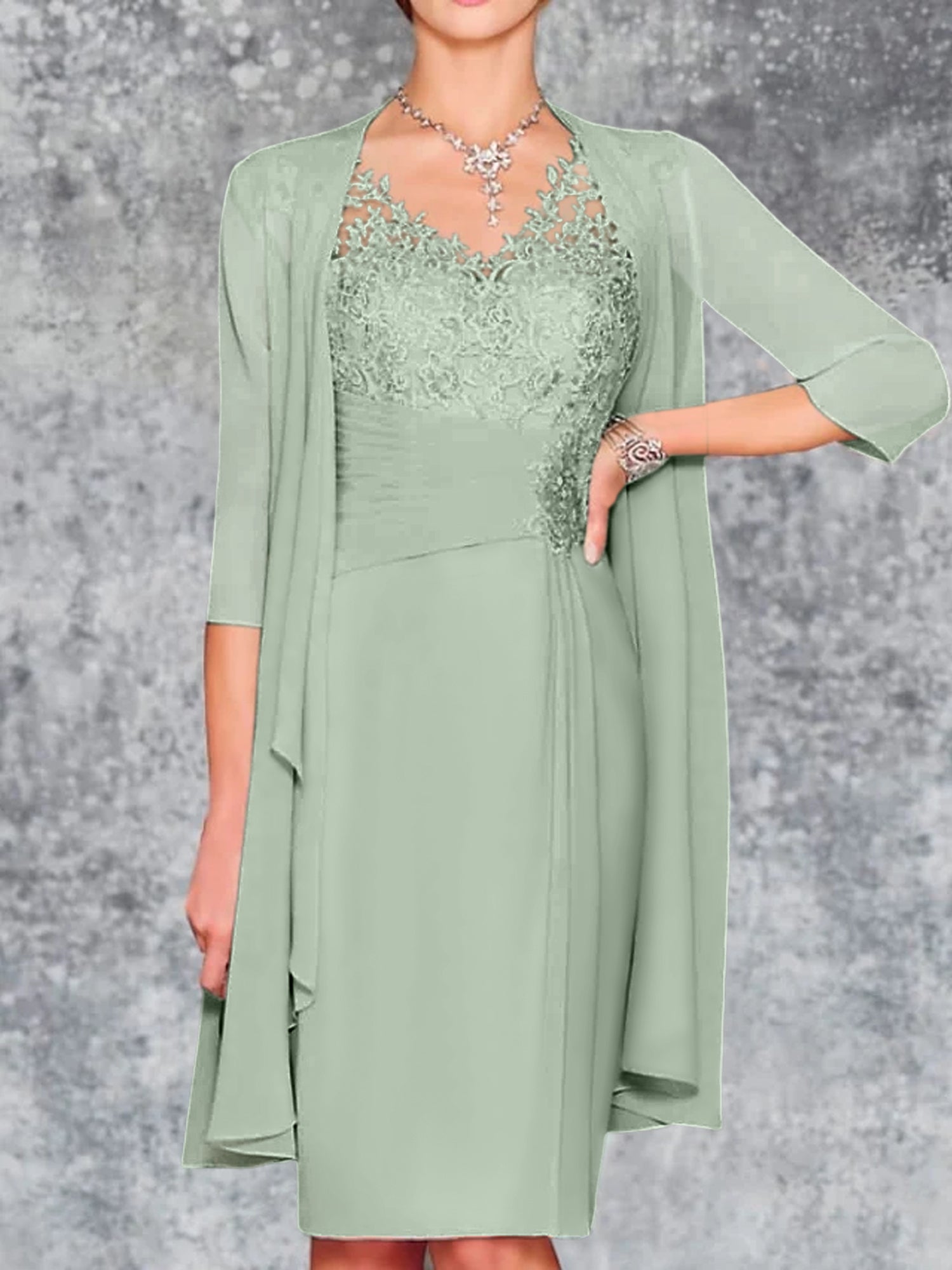 Knee-Length V-Neck Sheath/Column Mother of the Bride Dresses-LLELLA