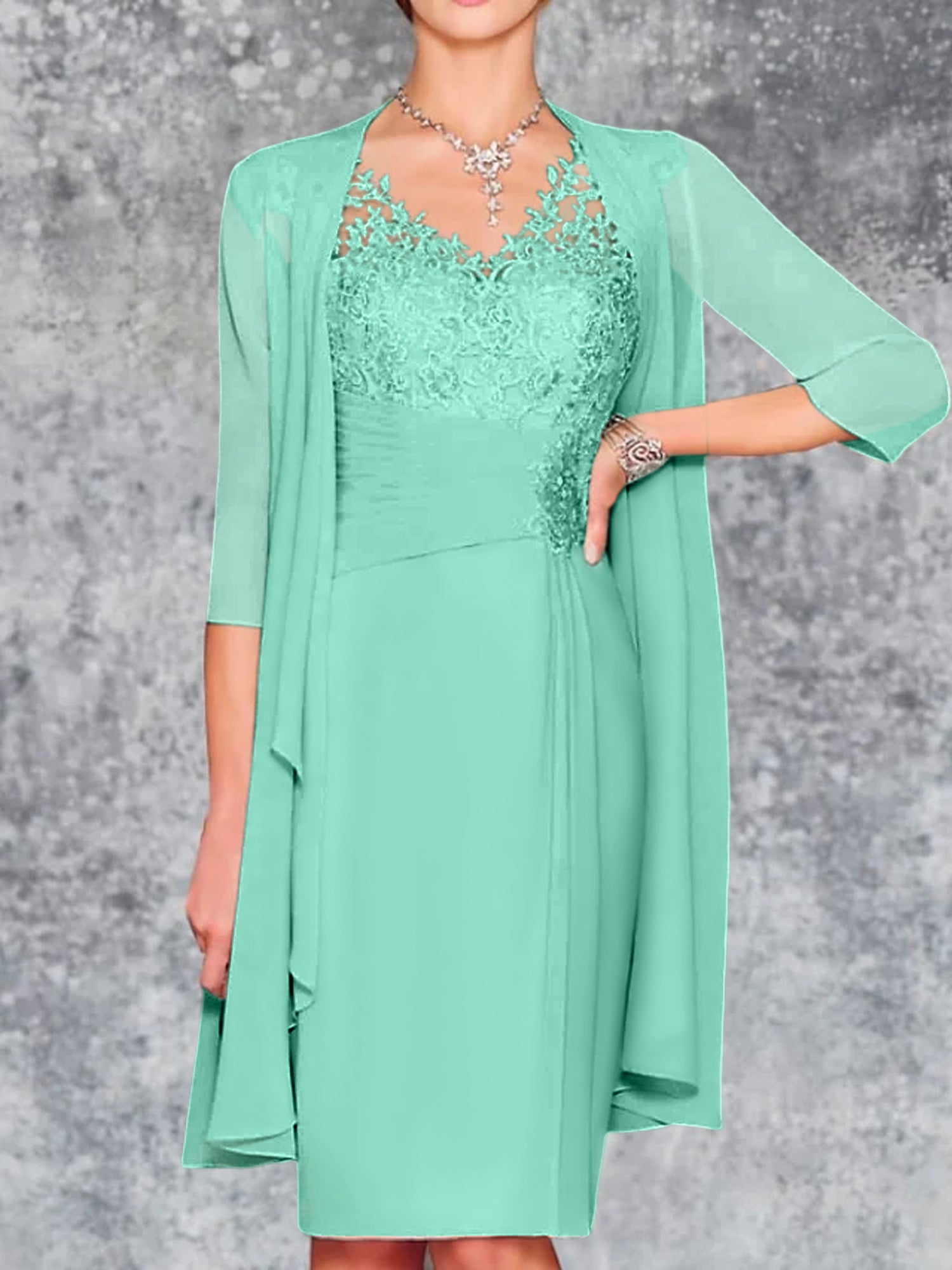 Knee-Length V-Neck Sheath/Column Mother of the Bride Dresses-LLELLA