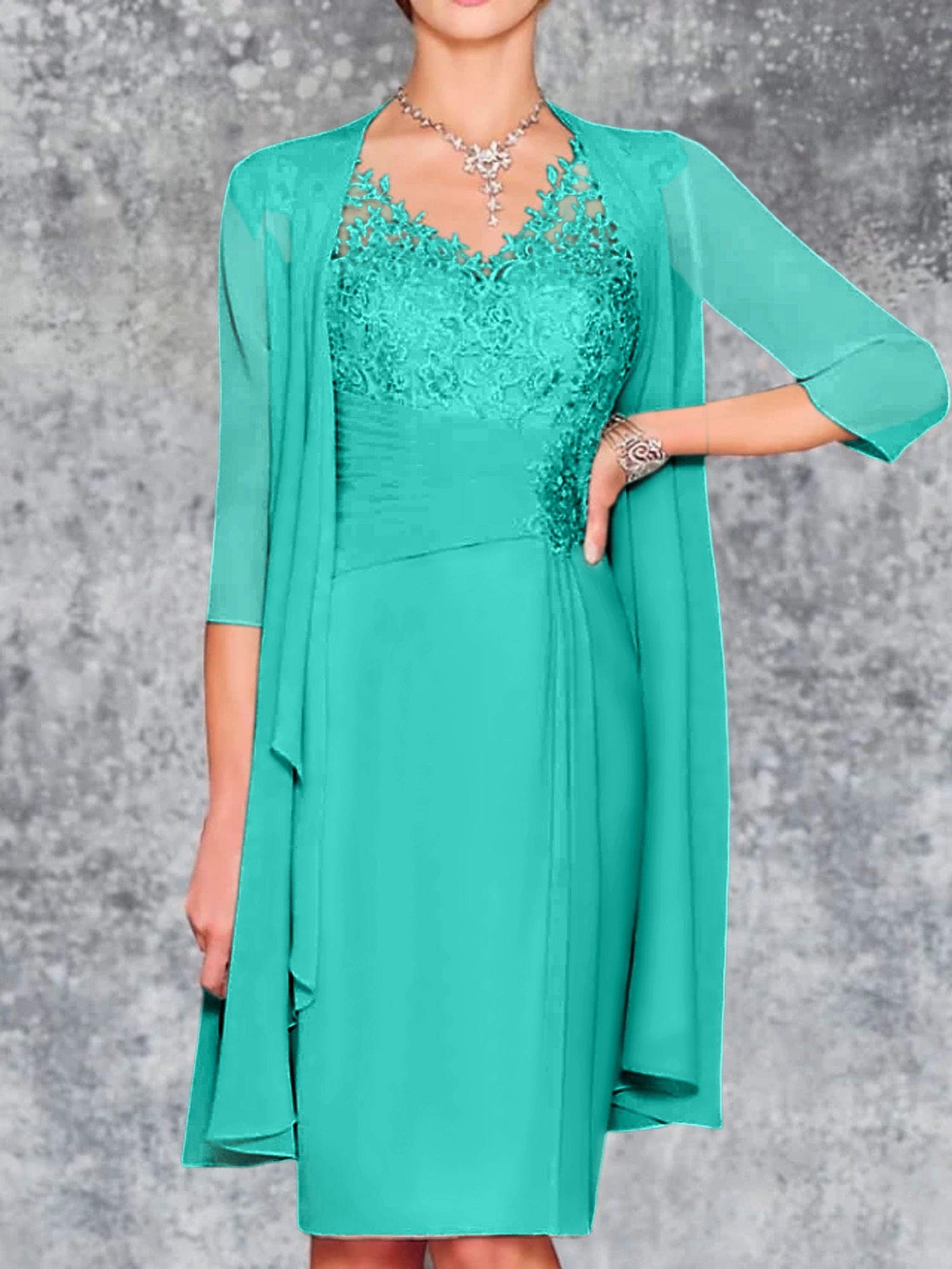 Knee-Length V-Neck Sheath/Column Mother of the Bride Dresses-LLELLA