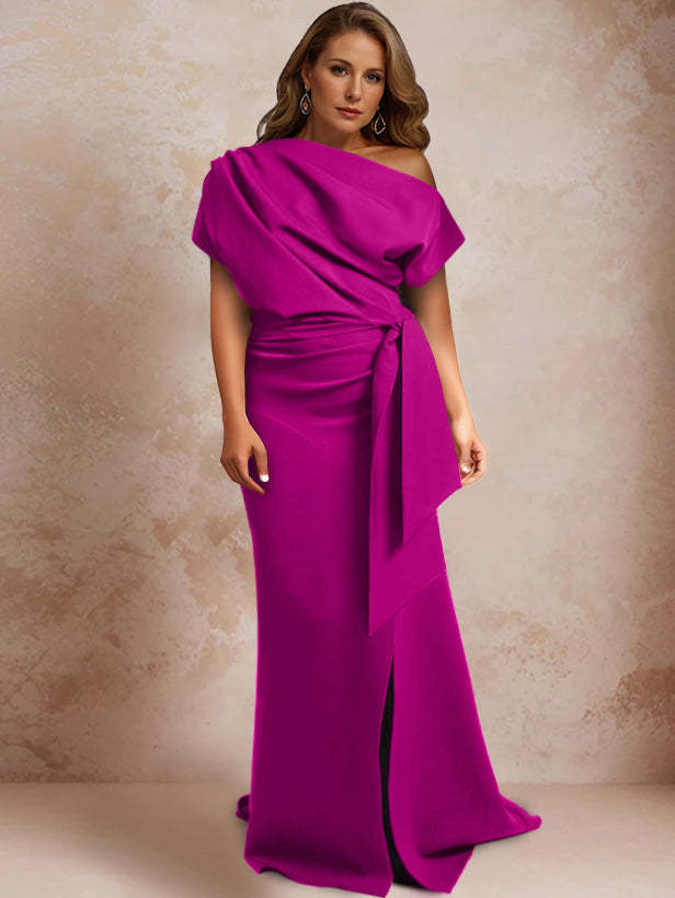 One-Shoulder Ruffled Floor-Length Trumpet Gown for the Mother of the Bride-LLELLA