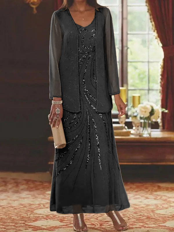 Jacketed Mother of the Bride & Groom Sheath/Column Dresses with Sequins-LLELLA