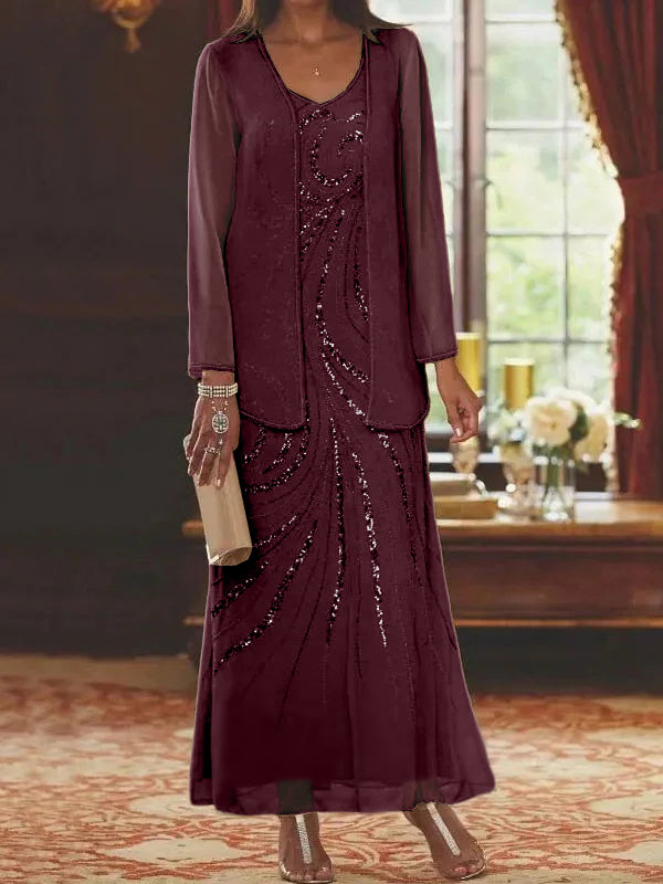 Jacketed Mother of the Bride & Groom Sheath/Column Dresses with Sequins-LLELLA