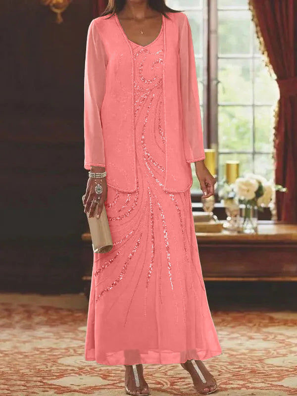 Jacketed Mother of the Bride & Groom Sheath/Column Dresses with Sequins-LLELLA