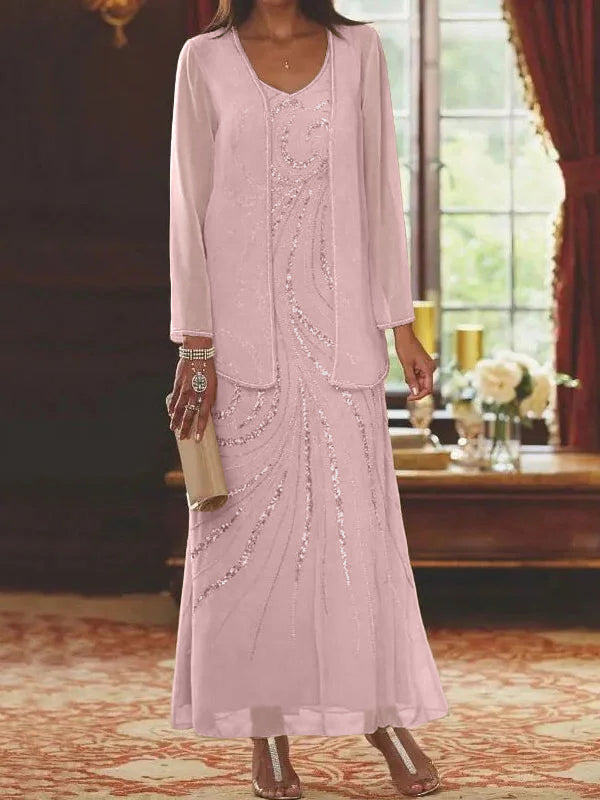 Jacketed Mother of the Bride & Groom Sheath/Column Dresses with Sequins-LLELLA