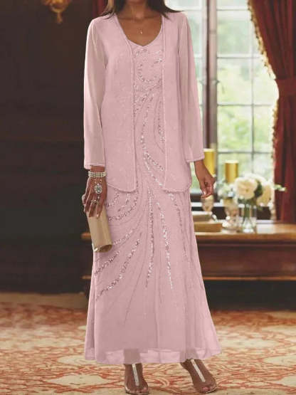 Jacketed Mother of the Bride & Groom Sheath/Column Dresses with Sequins-LLELLA