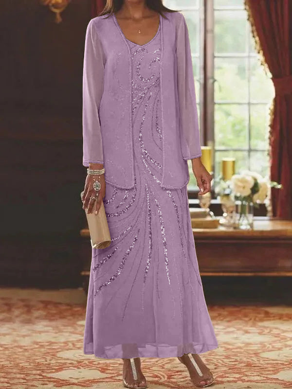 Jacketed Mother of the Bride & Groom Sheath/Column Dresses with Sequins-LLELLA