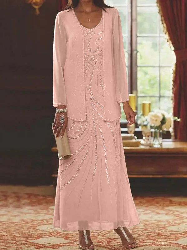 Jacketed Mother of the Bride & Groom Sheath/Column Dresses with Sequins-LLELLA