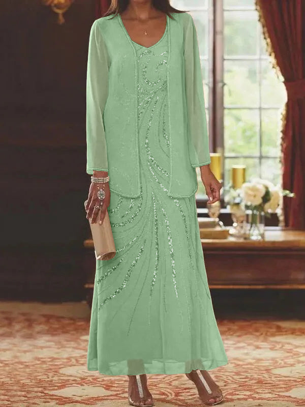 Jacketed Mother of the Bride & Groom Sheath/Column Dresses with Sequins-LLELLA