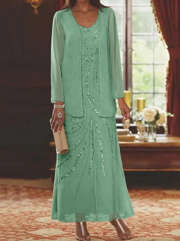 Jacketed Mother of the Bride & Groom Sheath/Column Dresses with Sequins-LLELLA